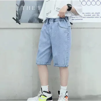Детски дънкови шорти за момчета, новост 2023 г., лятна детски дънкови облекла, панталони до коляното, корейски ежедневни обикновена късометражни филми с високо качество
