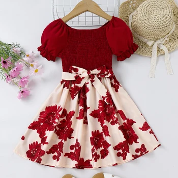 PatPat за малки момичета, милото рокля с флорални принтом и колан