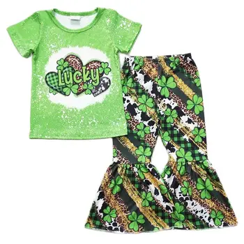 За малки момичета, Деня на Св. Патрик, детска зелена риза с къси ръкави, украшение 
