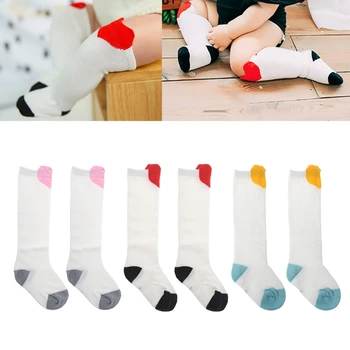 97BE, модни детски чорапи със сърца, дълги детски чорапи за момичета, зимни топли меки памучни чорапи