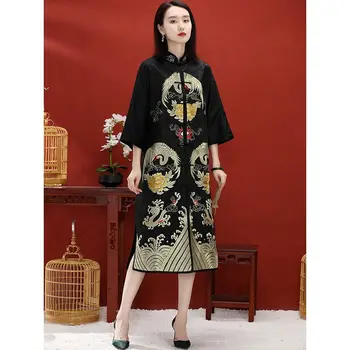 Връхни дрехи в китайски стил, дамски връхни дрехи с бродерия копчета в китайски стил, superior топ със средна дължина, с големи гърди в етнически стил