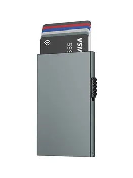 Чантата-визитница, изчистен тънък метален RFID-блокери протектор за карти, изскачащи портмонета за кредитни карти за мъже