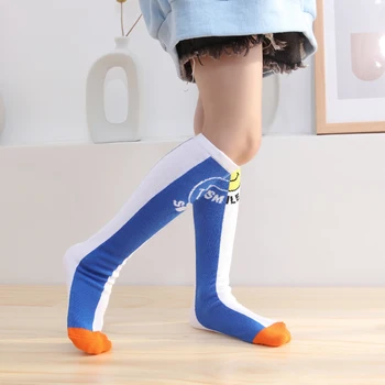 Детски чорапи-тръбички над коляното с смайликом в тон, пролетно-есенни памучни чорапогащи над коляното, за мъже и жени, бебешки дълги чорапи