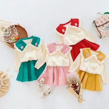 Комплект дрехи за момичета, вязаный пуловер, яке, пола, комплект от 2 теми, елегантен костюм принцеса