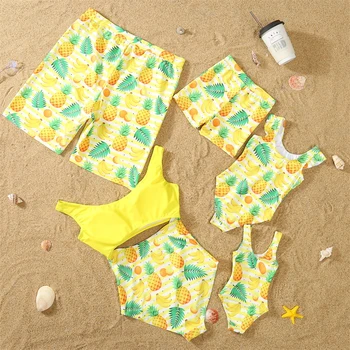 Еднакви бански костюми за семейство с ананас, цели бански за майки и дъщери, плажно облекло 