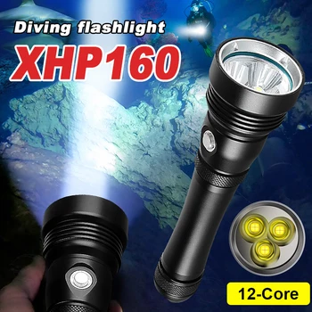 Най-новият професионален фенерче за гмуркане XHP160 18650, мощна подводна лампа IPX8, водоустойчив led фенерче за гмуркане, фенер
