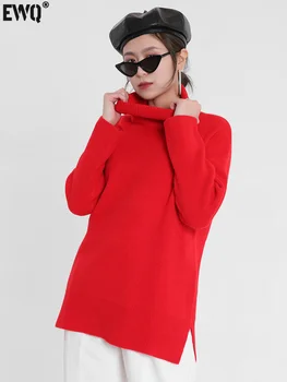 [EWQ] Нередовен тенденция, свободна дамски дрехи, поло, свободен пуловер Queen с дълъг ръкав, новост Пролетта 2023, червени възли пуловери