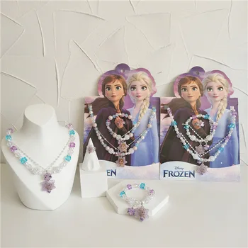 Диснеевская мультяшная принцеса, детски замразени играчки Елза и Анна, шнола за коса за малки момичета, двойно колие, гривна и пръстен, определени