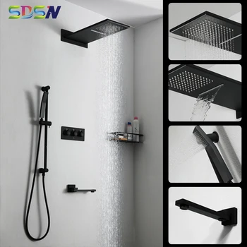 Комплект за скрита душата SDSN, накрайник за душ с дъждовна тупалка, спа-баня, скрита душ система, качествен месинг душ, черен комплект за душ