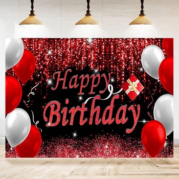 Фон за снимки Червени и черни балони за мъже и жени с банер, декор за парти по случай рождения ден, на фона аксесоари, плакат