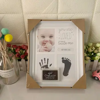 Украса с принтом на ръцете и краката за новородени, рамка за снимка за 12 месеца с много черен подложка за бродерия, украса за дома, подарък за рожден ден на малки деца