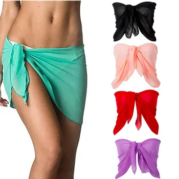 Летни дамски прозрачни шифоновые саронги къса дължина с миризмата, Нови Плажни бански костюми, бикини, наметало