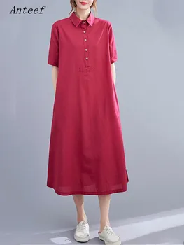 реколта рокли от памук с къс ръкав за жени, ежедневното свободно дълга лятна рокля, елегантно облекло 2023