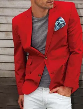 Червено Сако, Бели Панталони, Съвременен дизайн палта, Панталони по поръчка, Модни мъжки Костюми, Стръмни Красив Блейзър, Смокинги (Яке + Панталон + Носни кърпички)
