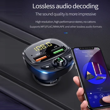 FM трансмитер Автомобилен Bluetooth-съвместими 5.0 MP3-плейър С Двоен USB-Бързо Зарядно Устройство за Безжична Аудиоприемник 