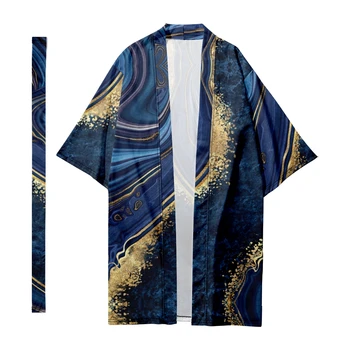 Мъжки японското дълго кимоно, мраморно кимоно, жилетка харадзюку, самурайские престилка, риза-кимоно, яке-юката, дъждобран 1