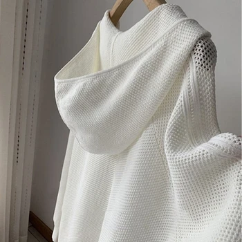 Пролетта нов топ с деколте 2023, корейската версия, обикновен женски пуловер, вязаный пуловер с качулка, без вязаный жилетка, палто