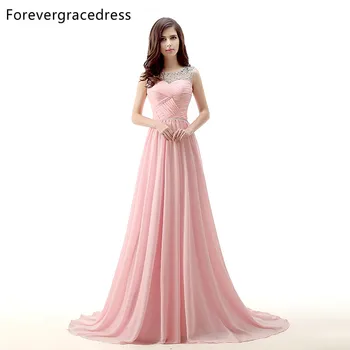 Forevergracedress Актуални снимки, розова дълга вечерна рокля, секси рокля без ръкави, с кръгло деколте, шифоновое вечерна рокля с мъниста, големи размери
