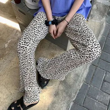 Модни широки панталони в западен стил с леопардовым принтом за жени, лято 2023, нови ежедневни панталони с висока талия и тънък драпировкой