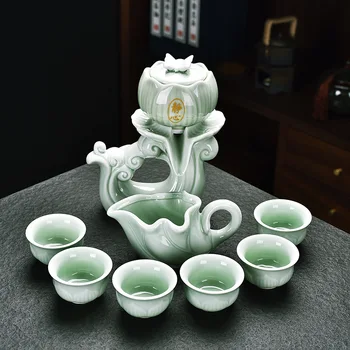 Автоматично китайски чай за КУНГ-ФУ Celadon Lotus, полуавтоматични офис чай, творчески мързелив керамични перлено бял чай от висок клас