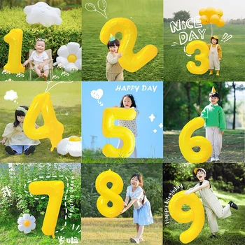 40-инчов жълт балон от фолио с цифри 0-9, цифрови глобуси, украса за детски рожден ден, играчка за душ, детски подаръци на бала