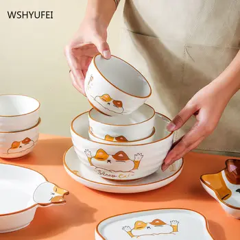 WSHYUFEI Красиви керамични плочи за деца, разделени на чинията за закуска, креативна мультяшная артикули, стоки за дома