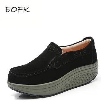 EOFK/нова дамски обувки от естествена кожа, без шнур, маратонки на танкетке, увеличаване на растежа на 5 см, за отслабване