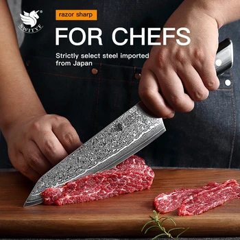 SWITYF 8-инчов нож на главния готвач от здрава 67-слойной дамасской стомана, секира за нарязване на месо, зеленчуци, универсални ножове, Остри инструменти за приготвяне на храна