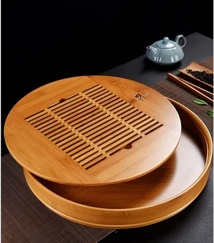Бамбуков чай тава с вида на съхранение на вода, китайски чай, инструмент, една чаена дъска, маса за хранене, порцелан чай, чай маса