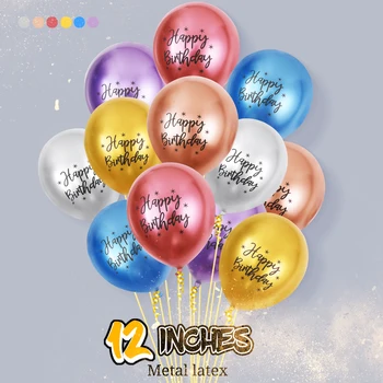 10 бр. балони на рожден ден, хром латекс, честит Рожден Ден, печатни модел, топка за душата на детето, метални украса за Парти по случай рожден Ден, Globos
