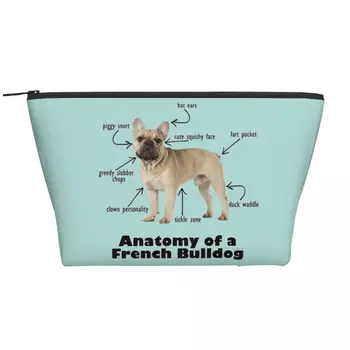 Кавайная Анатомия френски булдог, пътна чанта за тоалетни принадлежности, дамски косметичка за любителите на френските кучета, косметичка за грим, комплект за съхранение на козметиката