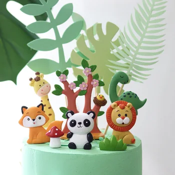 Мультяшные Джунгла с животни, На тема рожден Ден, Украса торта, Украса във формата на животни, за да проверите за детски партита