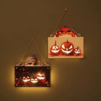 Знак за дома за Хелоуин, с атмосферно лека нощ, тиквен фенер, фестивални декорации за стени, окачени аксесоари