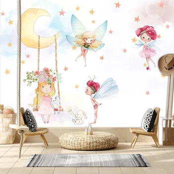 Потребителски сменяеми Допълнителни мультяшные стенописи за прекрасни момичета, vinyl детски тапети за стените на хола, на хартиен декор за дома