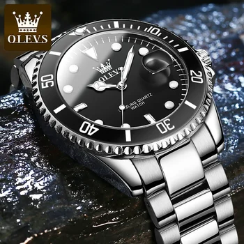 OLEVS оригинални мъжки часовници, маркови кварцов многофункционален часовник от неръждаема стомана, бизнес часовници за мъже, автоматична дата, водоустойчив