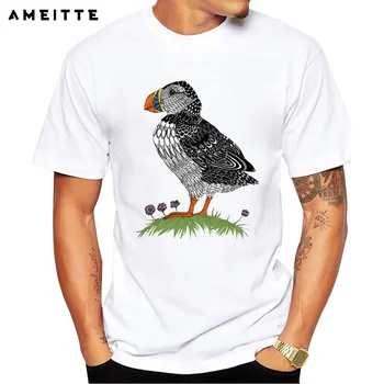 2019 AMEITTE, модни сладка тениска с паффином, мъжки блузи с принтом хипстерских птици, лятна удобна мека тениска с кръгло деколте и къс ръкав