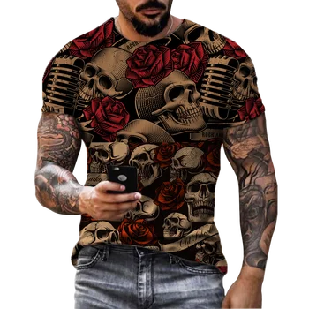 Лятна мъжка тениска с цветни принтом 3D HD, с къси ръкави, градинска, classic, с кръгло деколте, модерен висококачествен универсален топ