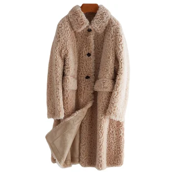 Hwitex Минимализъм, дамско зимно палто, вълнена с кожа, модерен случайни отложной яка, дамско дълго палто, вълнена HW1108