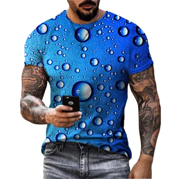 Лятна мъжка тениска с 3D-принтом, модерен свободен топ с кръгло деколте и къси ръкави, ежедневни тениска Оверсайз за мъже