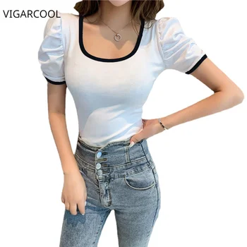 Тениска с къс ръкав с дължина до раменете 2023, лятна малка риза в западен стил, оборудвана отгоре с везикулозната ръкав за жени