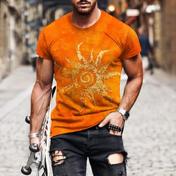 Мъжко облекло, тениски с 3D модел на слънчоглед, всички за пазаруване, ежедневни тениска с кръгло деколте и къси ръкави