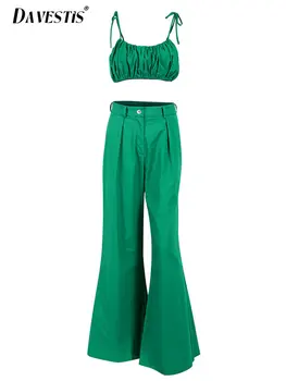 Женски костюм от две части, пролет-лято зелени ежедневните модерни панталони-камизола, дамски дрехи, от 2 теми