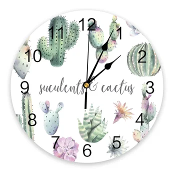 Стенен часовник с богата кактусом, модерен дизайн, декорация на всекидневна, кухненски тихи часове, домашен декор
