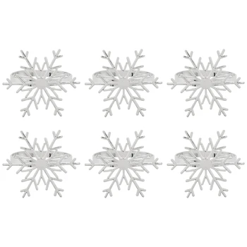 6 бр. пръстени за салфетки във формата на снежинки, Коледни пръстени за притежателя на салфетки във формата на снежинки за украса на Коледната празнична маса