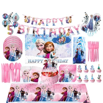 Диснеевская замразени принцеса Снежна кралица на Тема рожден Ден момичета Прибори чиния флаг балон Декориране на Детски аксесоари за партита Декор