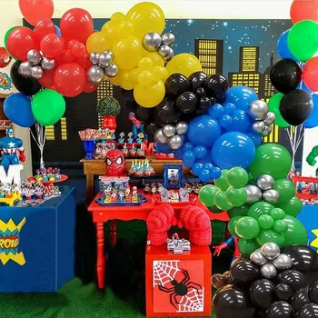 152 предмета в пълна, червена, синя, жълта и една сребърна венец от балони, костюми за детски рожден ден украса за карнавал партита