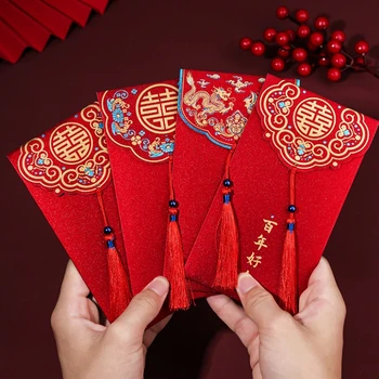 Хонг Bao Червен плик Джоб за пари Креативна червена чанта Пролетния фестивал Брак Подаръчни Пликове за Рожден Ден Украса на китайската Нова Година