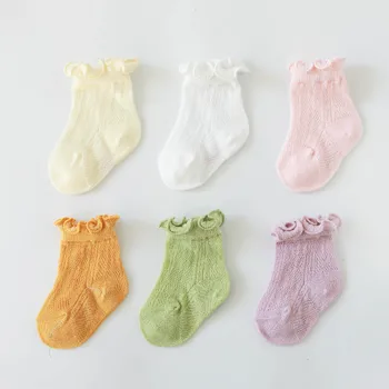 Летни Нови детски чорапи с хубаво завързана цвете, фини мрежести дишащи памучни чорапи за новородени деца, Дрехи за момичета, Аксесоари
