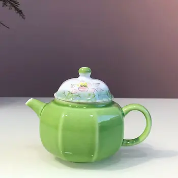 Тиквен гърне подглазурного цвят, керамични малки осмоъгълни гърне ръчно рисувани, чай комплект за жени, джобен съд за приготвяне на чай