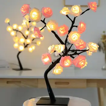 Лампа във формата на цвете, роза, лампа във формата на цвете, роза, реалистично изглеждащ мек тела с ниска консумация на енергия, подвижни USB led Plug-and-Play T